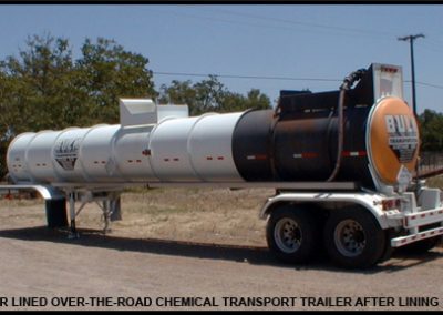 Rubber lined over-the-road chemical transport trailer after lining repair